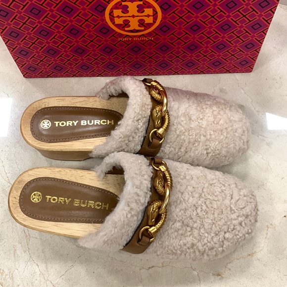 TORY BURCH JESSA SHEARLING CLOG COLOR BUTTERMILK AND ROYAL TAN MADE IN BRAZIL 8 - Picture 12 of 15